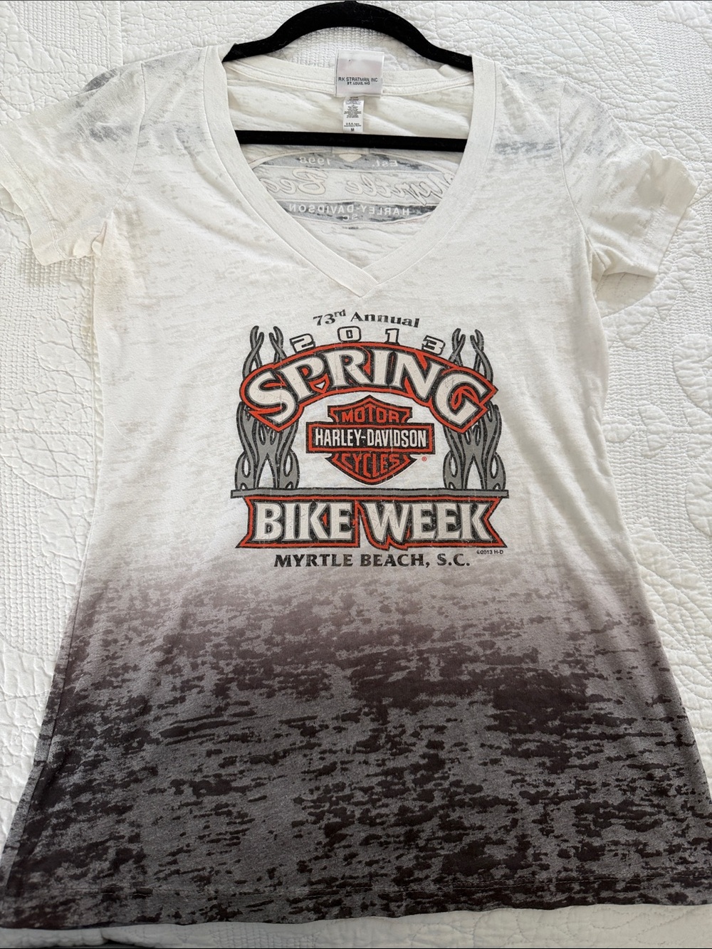Harley-Davidson White V-Neck 2013 Spring Bike Week Tee with Grey Ombre